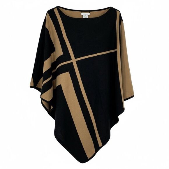 Chicos Reversible Knit Triangle Poncho Size L/XL Black Brown Sweater Heavyweight - Picture 1 of 4